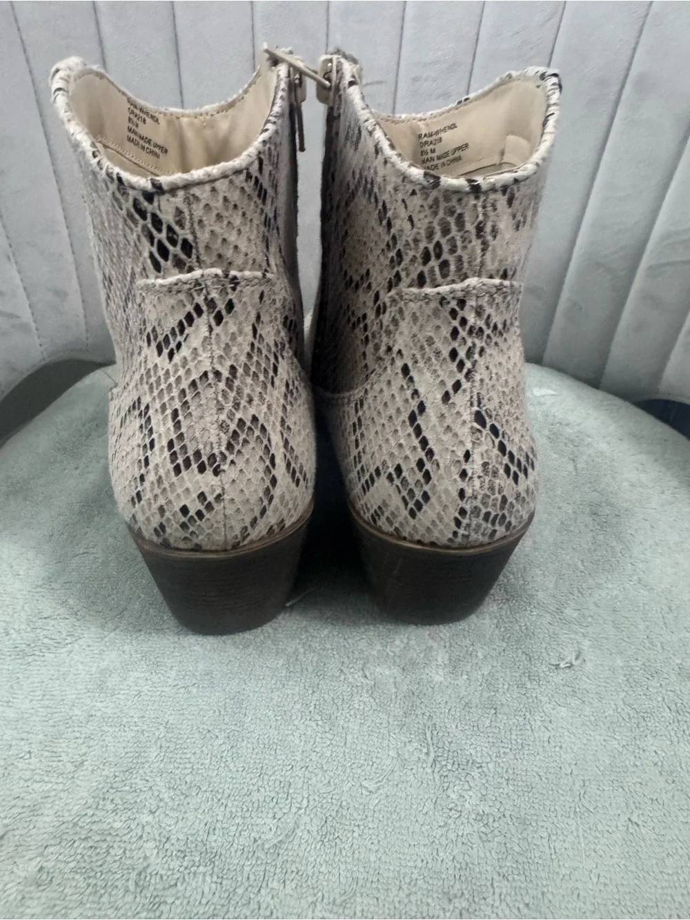Rampage Snake-Print Ankle Booties in Beige and Black